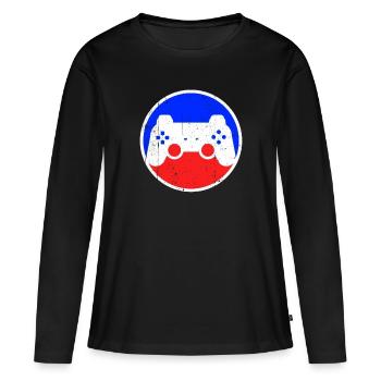 Logo de jeu - T-shirt manches longues Premium bio Femme - noir - Devant - Julia (174cm)