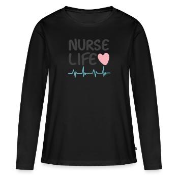 Vie infirmière - T-shirt manches longues Premium bio Femme - noir - Devant - Julia (174cm)