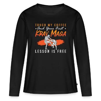 Krav Maga Touch My Coffee Et Close Combat Fighter - T-shirt manches longues Premium bio Femme - noir - Devant - Julia (174cm)