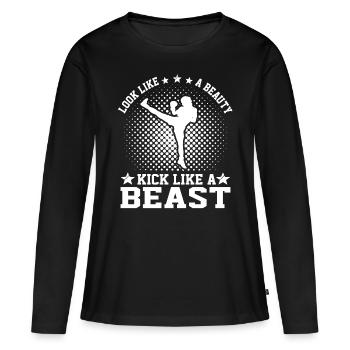 Look Like A Beauty Kick Like A Beast - Kickboxer - Frauen Premium Bio Langarmshirt - Schwarz - Vorne - Julia (174cm)