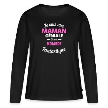 Je suis une Maman géniale Et une motarde - T-shirt manches longues Premium bio Femme - noir - Devant - Julia (174cm)