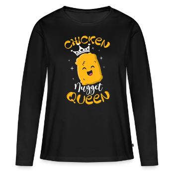 Nugget de poulet Queen Snack frit Tendies Nuggies - T-shirt manches longues Premium bio Femme - noir - Devant - Julia (174cm)