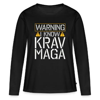 Krav Maga Avertissement Je Sais Contact Combat MMA Fighter - T-shirt manches longues Premium bio Femme - noir - Devant - Julia (174cm)