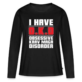 Krav Maga J’ai O.K.D Arts Martiaux Combat Fighter - T-shirt manches longues Premium bio Femme - noir - Devant - Julia (174cm)