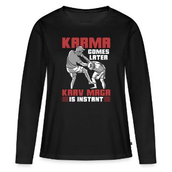 Krav Maga Karma vient plus tard Combat Instant Fighter - T-shirt manches longues Premium bio Femme - noir - Devant - Julia (174cm)
