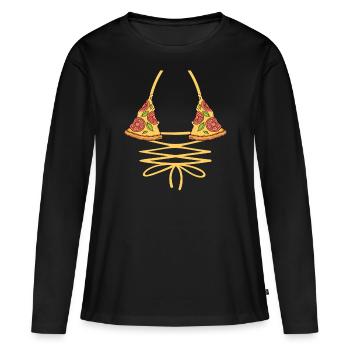 Pizza Bikini - T-shirt manches longues Premium bio Femme - noir - Devant - Julia (174cm)