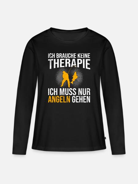Angeln Therapie Spruch - Frauen Premium Bio Langarmshirt - Schwarz