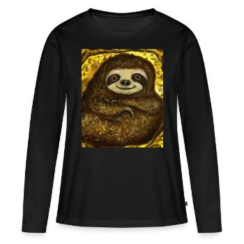 Sloth Portrait Funny Gustav Klimt Style - Women's Premium Organic Long Sleeve Shirt - black - Front - Julia (174cm)