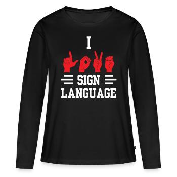 J’aime la sensibilisation aux signes en langue des signes - T-shirt manches longues Premium bio Femme - noir - Devant - Julia (174cm)