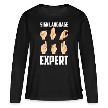 Gestes de sensibilisation des experts en langue des signes - T-shirt manches longues Premium bio Femme - noir - Devant - Julia (174cm)