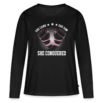 Women Boxing Gift She Came She Shaw She Conquered - Frauen Premium Bio Langarmshirt - Schwarz - Vorne - Julia (174cm)