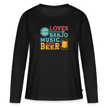 Banjo Musique Bière Cordes Guitare Bluegrass Harvest - T-shirt manches longues Premium bio Femme - noir - Devant - Julia (174cm)