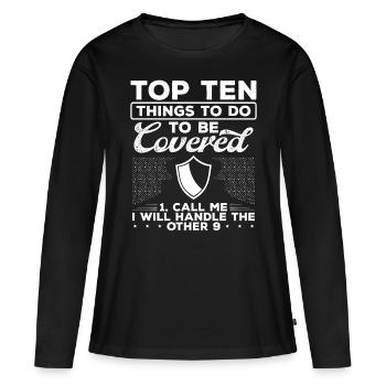 Agent d’assurance Top Ten Choses à couvrir - T-shirt manches longues Premium bio Femme - noir - Devant - Julia (174cm)