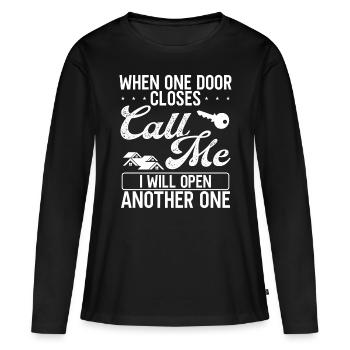 Real Estate Agent When one door closes call me - Frauen Premium Bio Langarmshirt - Schwarz - Vorne - Julia (174cm)