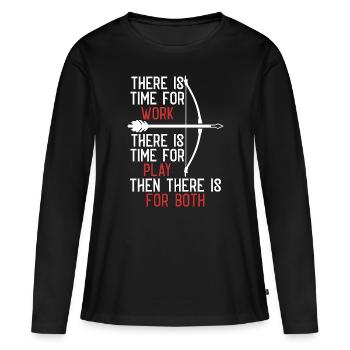 Chasse à l’arc Il y a du temps pour Bow Target Bowhunter - T-shirt manches longues Premium bio Femme - noir - Devant - Julia (174cm)