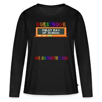 Livre d’or Premier jour d’école Nous vous avons - T-shirt manches longues Premium bio Femme - noir - Devant - Julia (174cm)