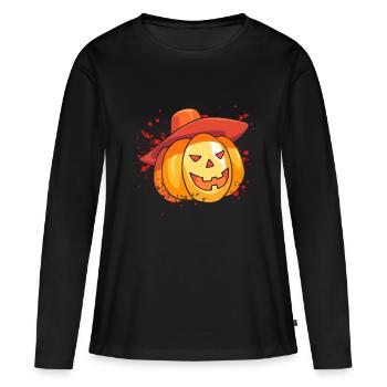 Épouvantail de citrouille d’Halloween - T-shirt manches longues Premium bio Femme - noir - Devant - Julia (174cm)
