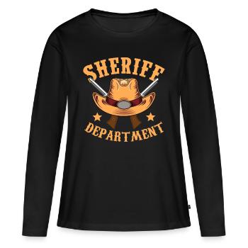 Département du shérif Chapeau de cowboy Revolver Sheriff Star - T-shirt manches longues Premium bio Femme - noir - Devant - Julia (174cm)