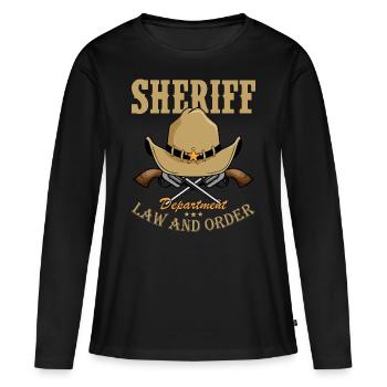 Shérif Cowboy Pistolets Officier de l’insigne étoile du shérif - T-shirt manches longues Premium bio Femme - noir - Devant - Julia (174cm)