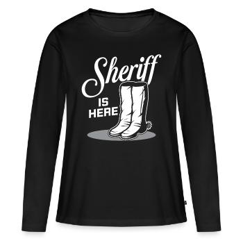 Sheriff est Sheriff Boots Sheriffstar Pistol ici - T-shirt manches longues Premium bio Femme - noir - Devant - Julia (174cm)