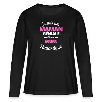 Je suis une Maman géniale Et une nounou - T-shirt manches longues Premium bio Femme - noir - Devant - Julia (174cm)
