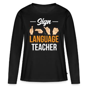 Gestes de sensibilisation des enseignants de langue des signes - T-shirt manches longues Premium bio Femme - noir - Devant - Julia (174cm)
