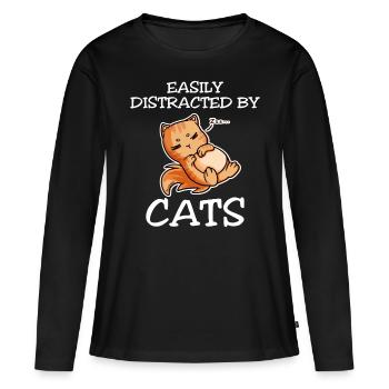 Facilement distrait par les chats - T-shirt manches longues Premium bio Femme - noir - Devant - Julia (174cm)