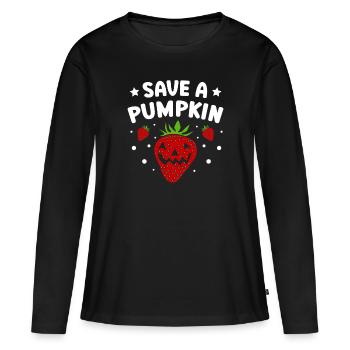 Speichern Sie Eine Kürbis-erdbeere, Die - Frauen Premium Bio Langarmshirt - Schwarz - Vorne - Julia (174cm)