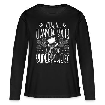 Clam know all clamming Spot Superpower Clam Digger - Women's Premium Organic Long Sleeve Shirt - black - Front - Julia (174cm)