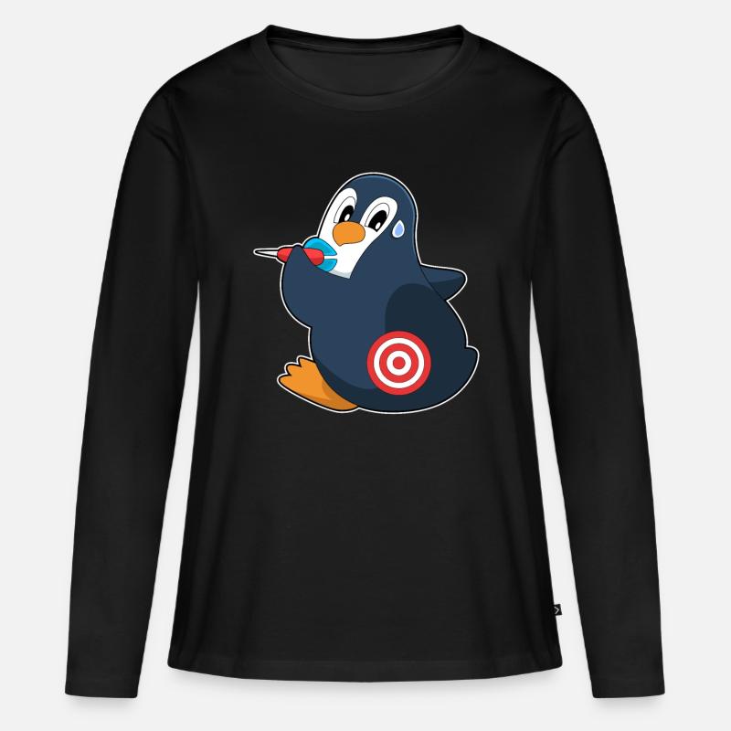 Pinguin Dart Dartpfeil Dartscheibe - Frauen Premium Bio Langarmshirt - Schwarz