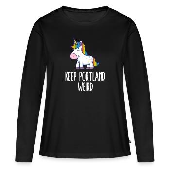 Gardez Portland Weird Unicorn Liberal Excenter Weird - T-shirt manches longues Premium bio Femme - noir - Devant - Julia (174cm)