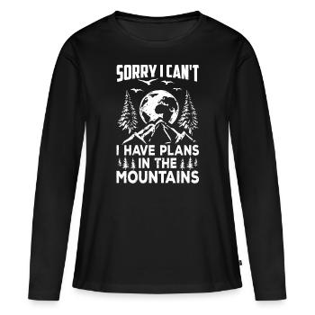 Je ne peux malheureusement pas j’ai des projets en montagne - T-shirt manches longues Premium bio Femme - noir - Devant - Julia (174cm)