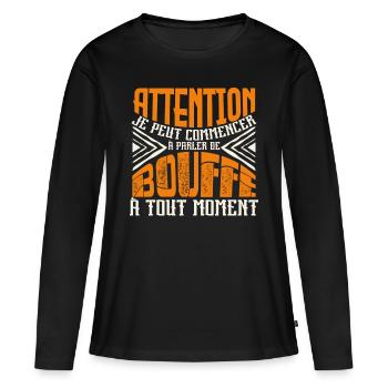 Avertissement, bouffe à tout moment. - T-shirt manches longues Premium bio Femme - noir - Devant - Julia (174cm)