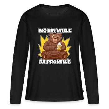 Lustiger Trinkspruch Wo ein Wille da Promille Bier - Frauen Premium Bio Langarmshirt - Schwarz - Vorne - Julia (174cm)