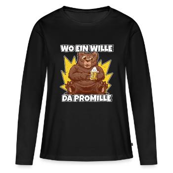 Lustiger Trinkspruch Wo ein Wille da Promille Bier - Frauen Premium Bio Langarmshirt - Schwarz - Vorne - Julia (174cm)