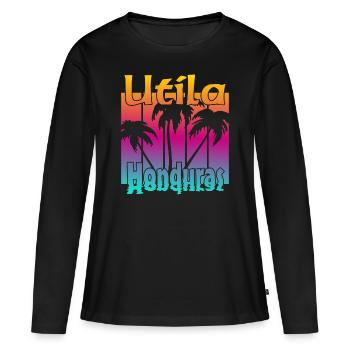 Utila Honduras - Frauen Premium Bio Langarmshirt - Schwarz - Vorne - Julia (174cm)
