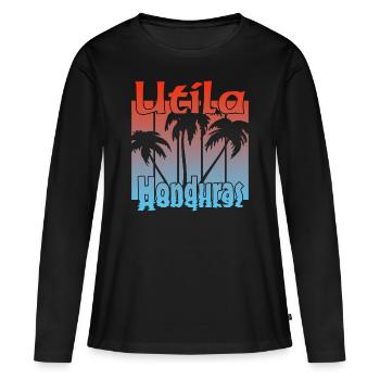 Utila Honduras - Frauen Premium Bio Langarmshirt - Schwarz - Vorne - Julia (174cm)
