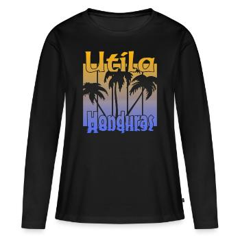 Utila Honduras - Frauen Premium Bio Langarmshirt - Schwarz - Vorne - Julia (174cm)