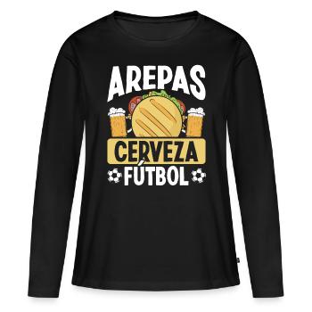 Arepas Cerveza Fútbol Beer Driking Venezuela - Frauen Premium Bio Langarmshirt - Schwarz - Vorne - Julia (174cm)