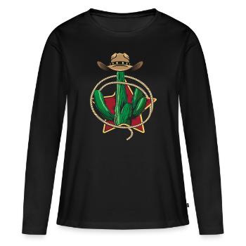 Cactus de l’Ouest - T-shirt manches longues Premium bio Femme - noir - Devant - Julia (174cm)