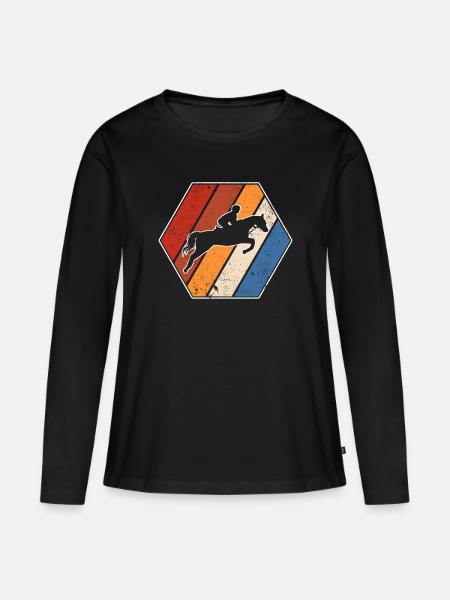 Pferd Retro - Frauen Premium Bio Langarmshirt - Schwarz