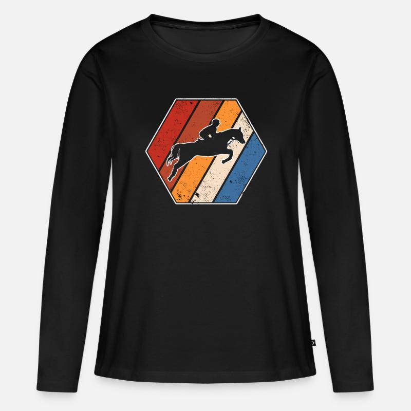 Pferd Retro - Frauen Premium Bio Langarmshirt - Schwarz