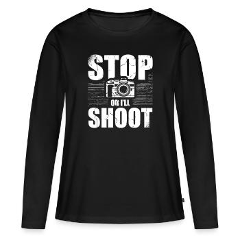 Arrêtez ou je vais photographier un photographe pour - T-shirt manches longues Premium bio Femme - noir - Devant - Julia (174cm)