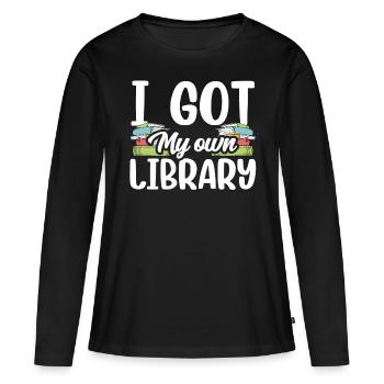 J’ai mon propre bibliothécaire - T-shirt manches longues Premium bio Femme - noir - Devant - Julia (174cm)