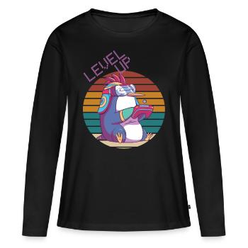 Niveau supérieur Gamer Retro Jeux vidéo Retro Gaming Peng - T-shirt manches longues Premium bio Femme - noir - Devant - Julia (174cm)
