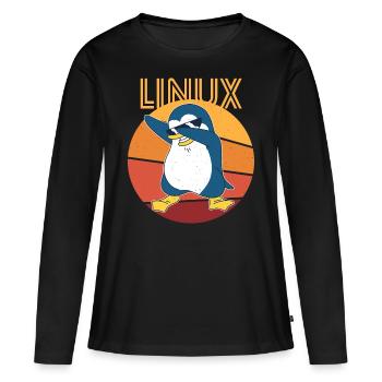 Linux Admin Cool Penguin Nerd Informatics - T-shirt manches longues Premium bio Femme - noir - Devant - Julia (174cm)