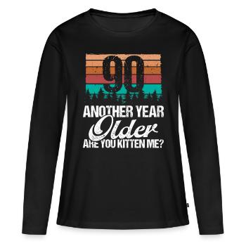 90 Year Old Funny Cat Lover Humor Kitten Me Idea - Frauen Premium Bio Langarmshirt - Schwarz - Vorne - Julia (174cm)