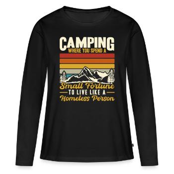 Camping où vous dépensez une petite fortune - T-shirt manches longues Premium bio Femme - noir - Devant - Julia (174cm)