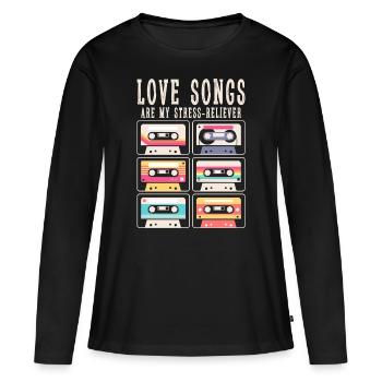 Les chansons d’amour sont mon anti-stress - T-shirt manches longues Premium bio Femme - noir - Devant - Julia (174cm)