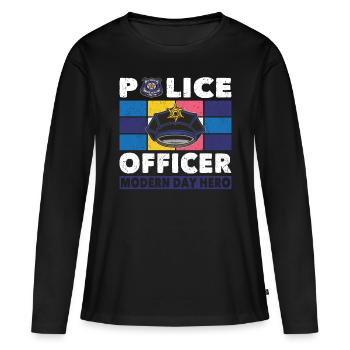 Policier Poliziste Héros des temps modernes Polizei - T-shirt manches longues Premium bio Femme - noir - Devant - Julia (174cm)